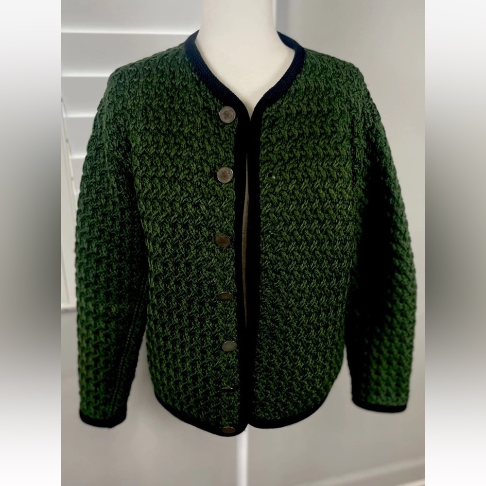 Green Garden Party Heavy Knit Sweater Button Down Over Coat Blazer Jacket Woman‎